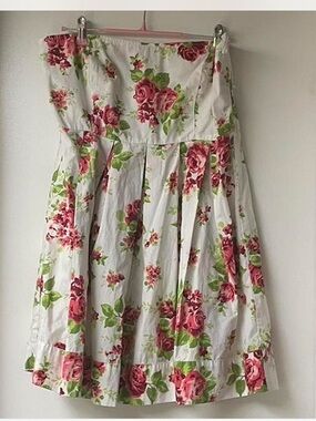 Floral Strapless mini Dress Pleated Full Skirt feminine Cottagecore size large